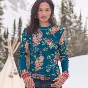 Sundance Teal Paisley Floral Long Sleeve Tee